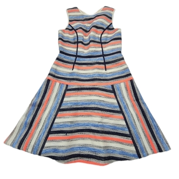 Shoshanna Simone Dress Stripe Fit & Flare Sleeveless Textured Linen Blend Mini 2 - Picture 1 of 15